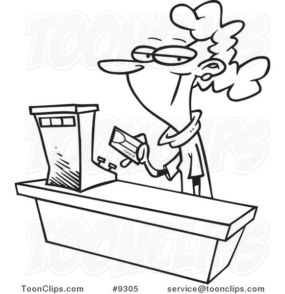 581x600 Cartoon Black And White Line Drawing Of A Female Sales Clerk