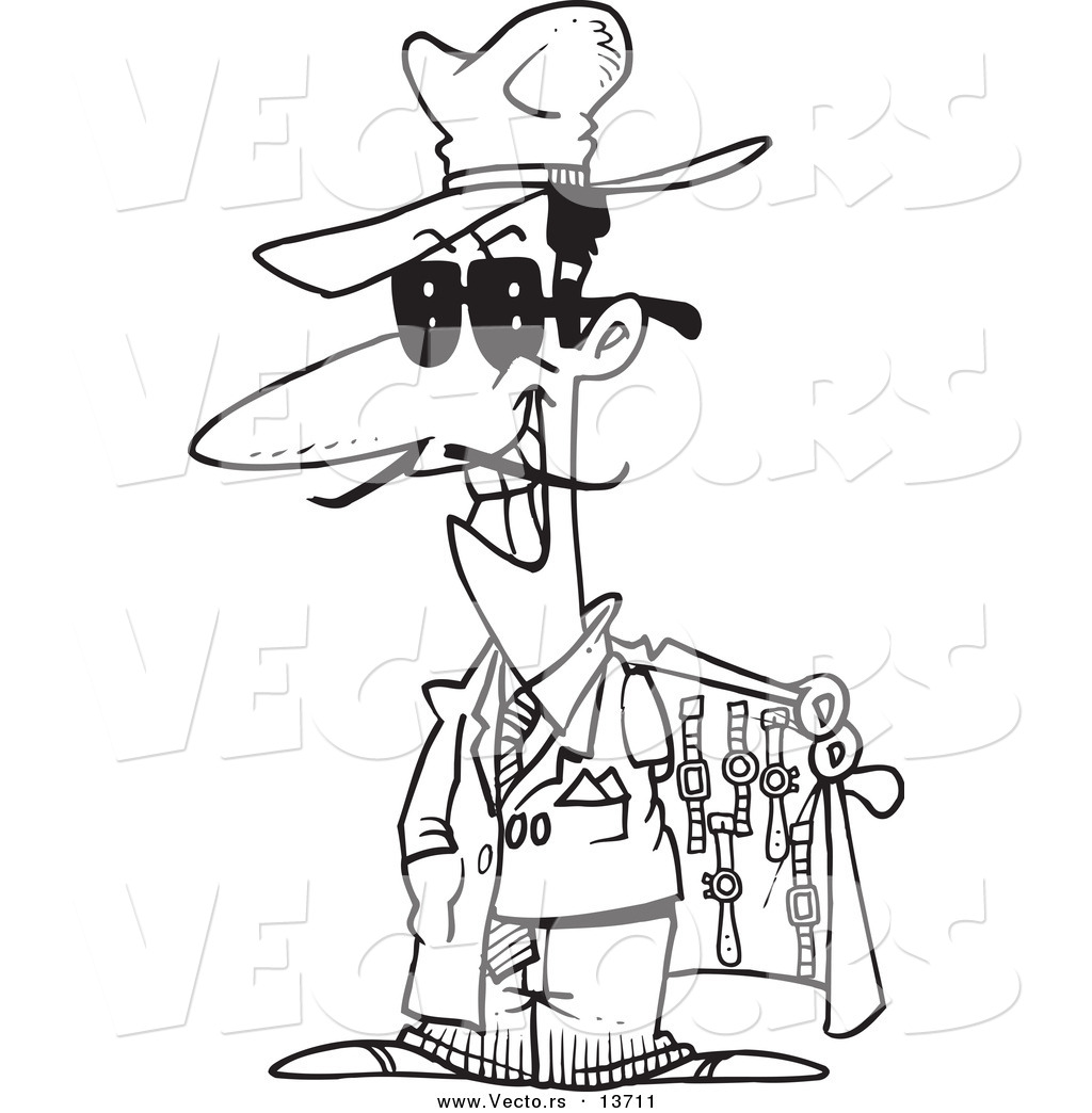 1024x1044 Vector Of A Cartoon Knock Off Salesman Selling Watches