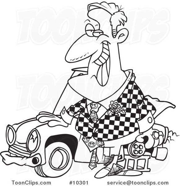 581x600 Cartoon Black And White Line Drawing Of A Shifty Car Salesman