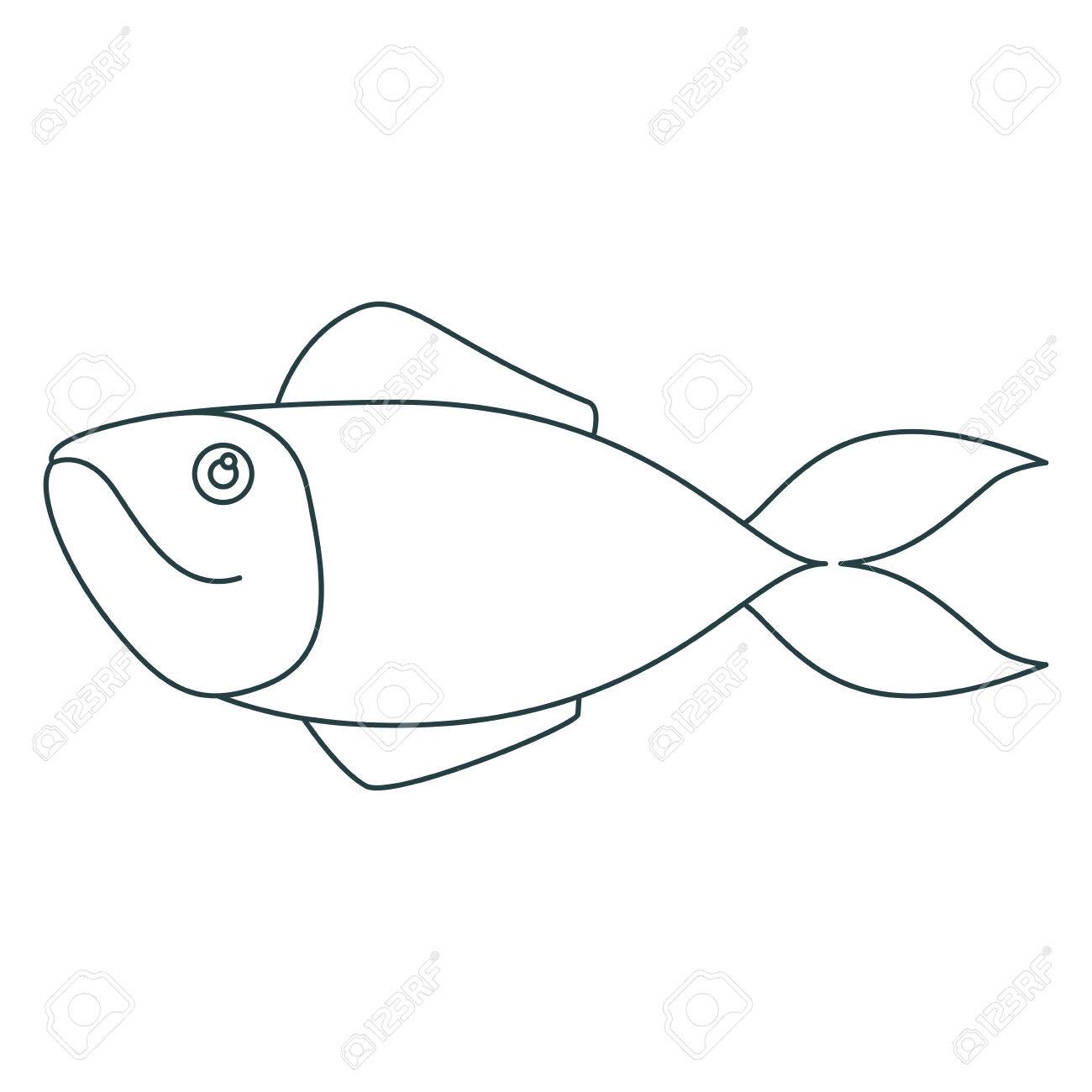 1300x1300 Monochrome Contour Of Salmon Fish Vector Illustration Royalty Free