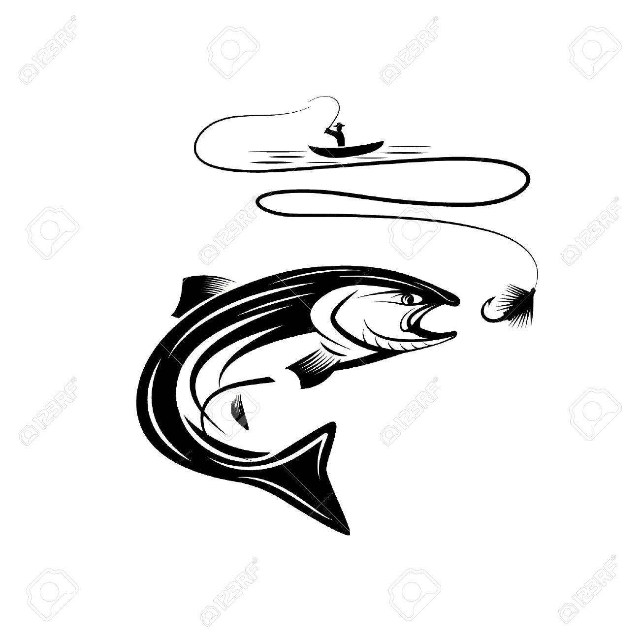 1300x1300 Illustration Of Fisherman In A Boat And Salmon Royalty Free