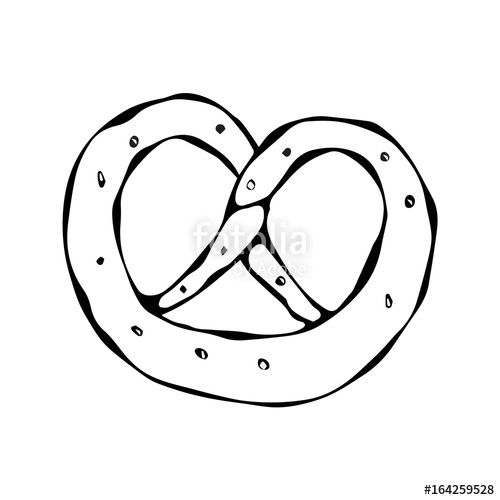 500x500 Bavarian Pretzel With Sesame And Salt. Doodle Style Sketch. Vector
