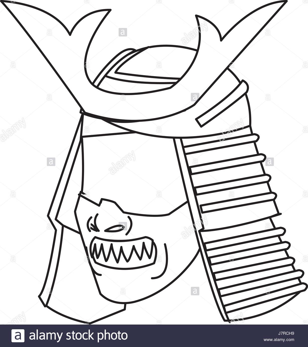 1236x1390 Mask Samurai Helmet Warrior Image Outline Stock Vector Art