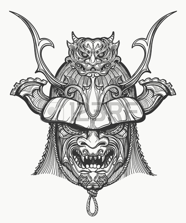 375x450 Drawing Samurai Face Mask Japanese Warrior Image Vector