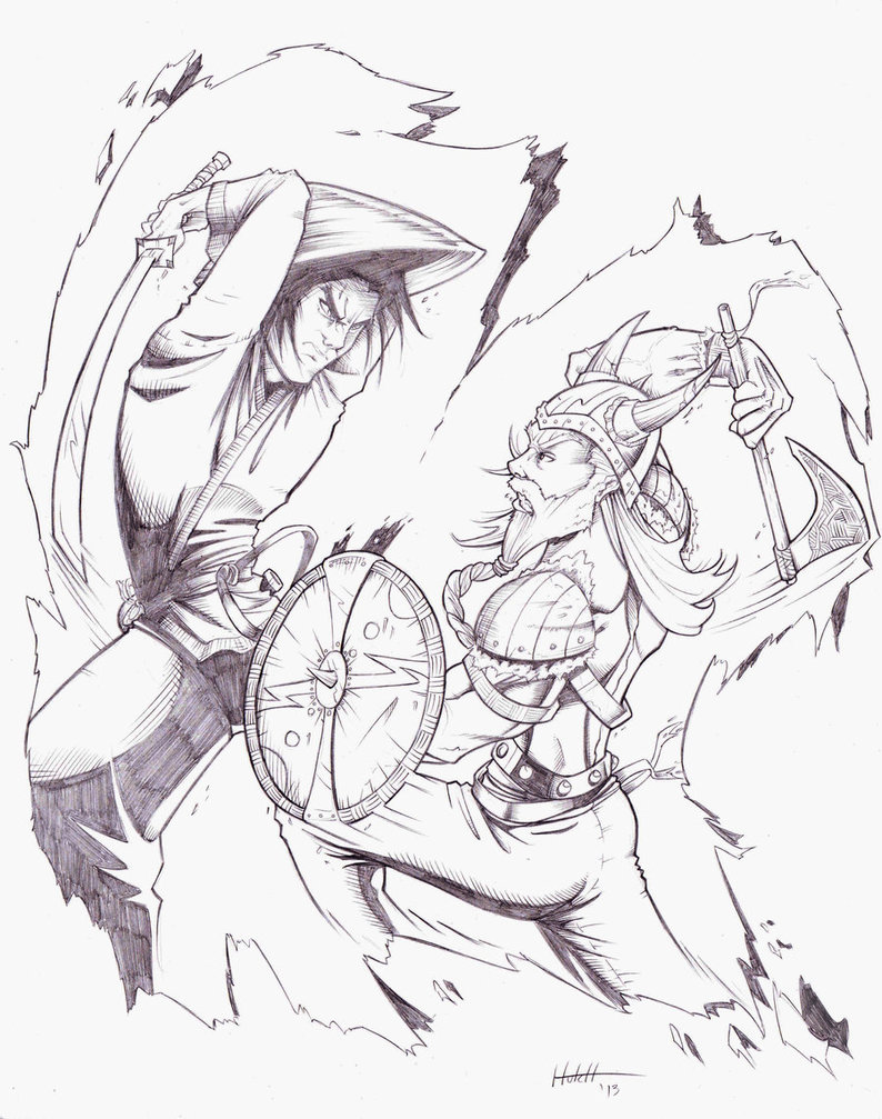 794x1007 Samurai Vs Viking Tattoo Commission By Visiblefire