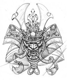 236x283 Dragon And Samurai Mask Tattoo Design