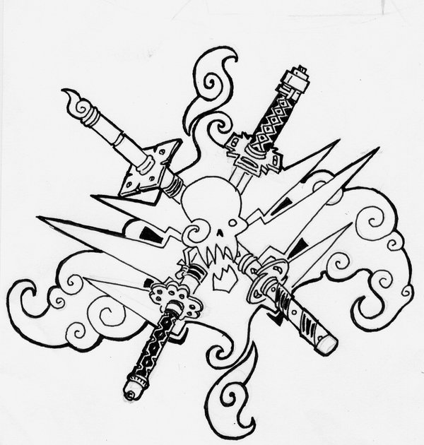 600x630 Samurai Swords In Skull By Yawn L33