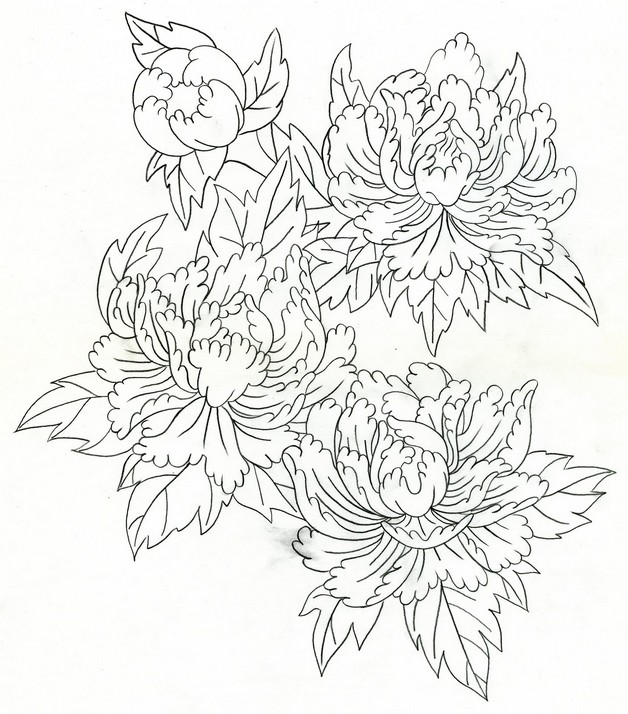 628x714 Flowers And Hannya Mask Tattoo Sketch