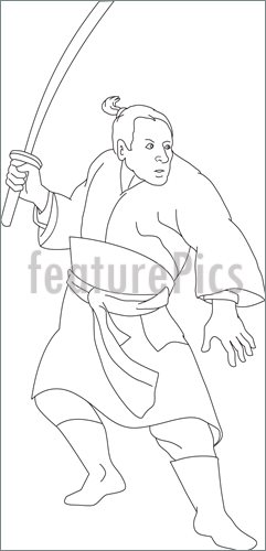 241x500 Samurai Warrior With Sword Illustration