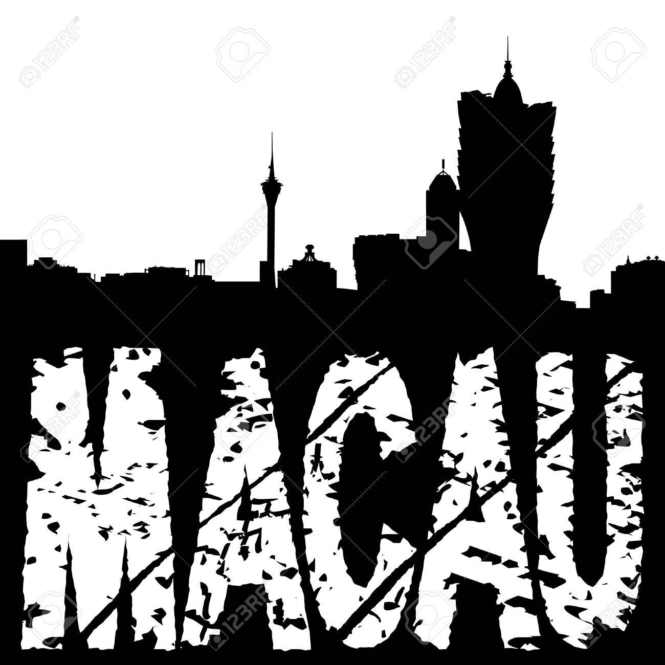 1300x1300 Macau Skyline With Grunge Text Illustration Stock Photo, Picture