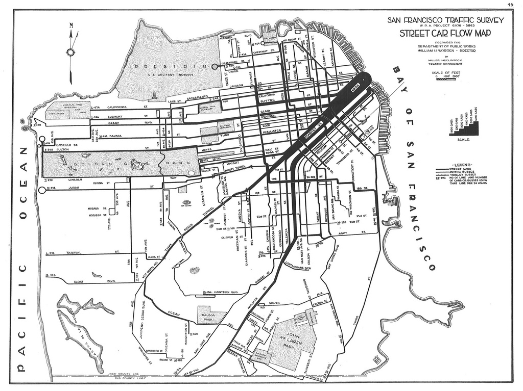 1024x767 San Francisco Traffic Survey Street Car Flow Map (1937)