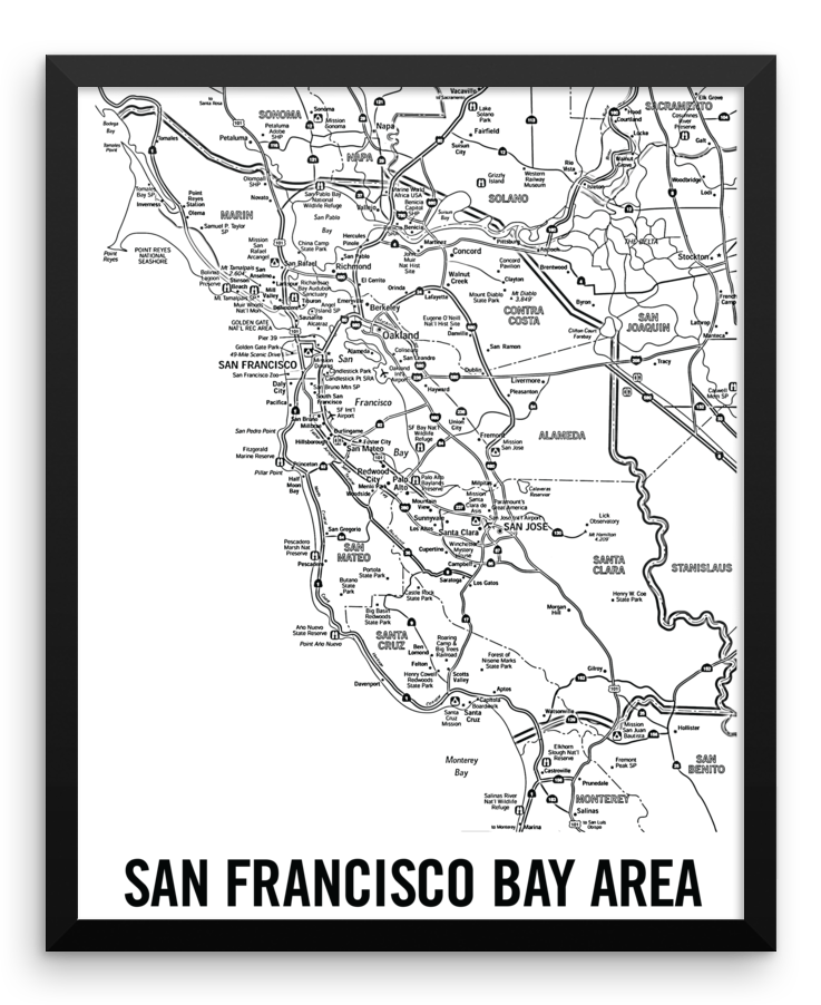 737x902 Wall Art San Francisco Bay Area, California (City Map)