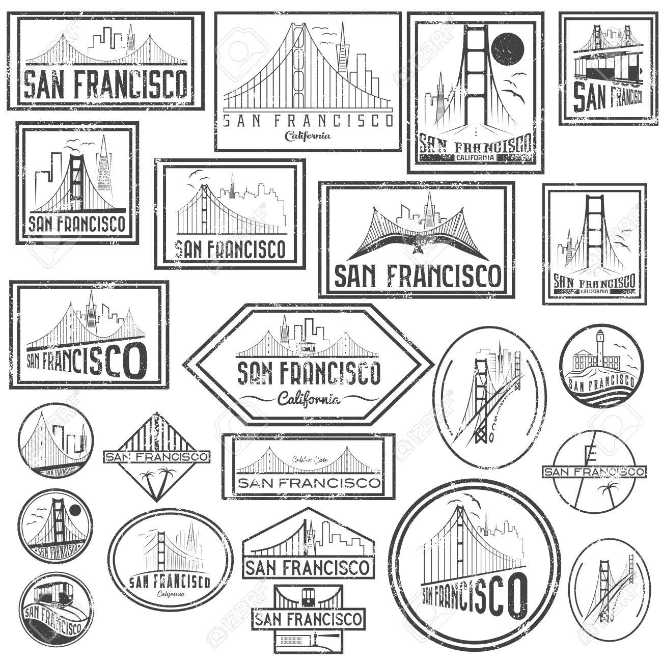 1300x1300 Set Grunge Badges With San Francisco Skyline. Vector Royalty Free