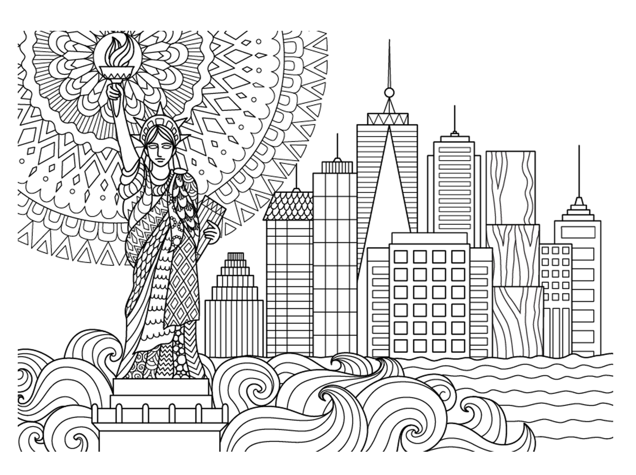 2194x1638 Cityscape Coloring Page