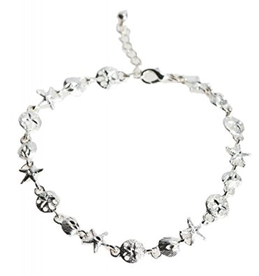 371x395 Sand Dollar Starfish And Sea Shell Silver Tone Link