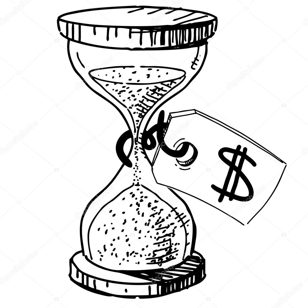 1024x1024 Sand Glass Clock. Hand Drawing Cartoon Sketch Vector Illustration