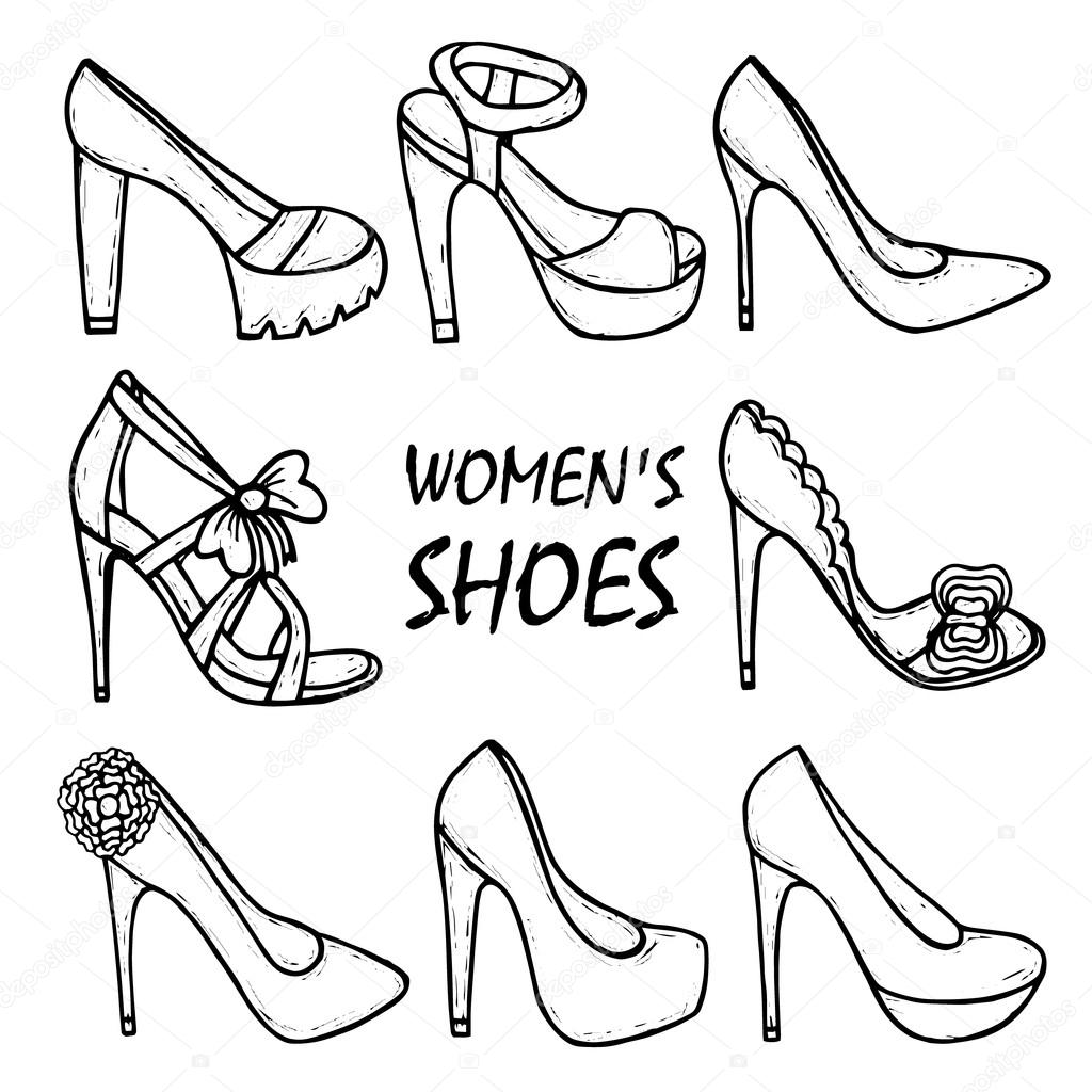 1024x1024 Beautiful Hand Drawn Women's High Heel Shoes, Sandals. Fashionable