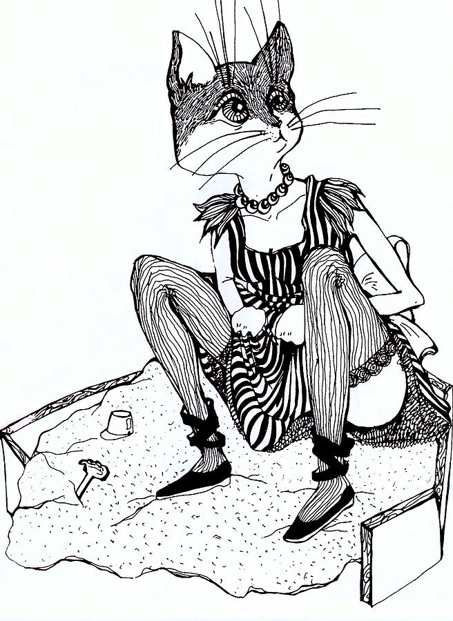 656x900 Cat In The Sandbox Drawing By Lena Gooseva