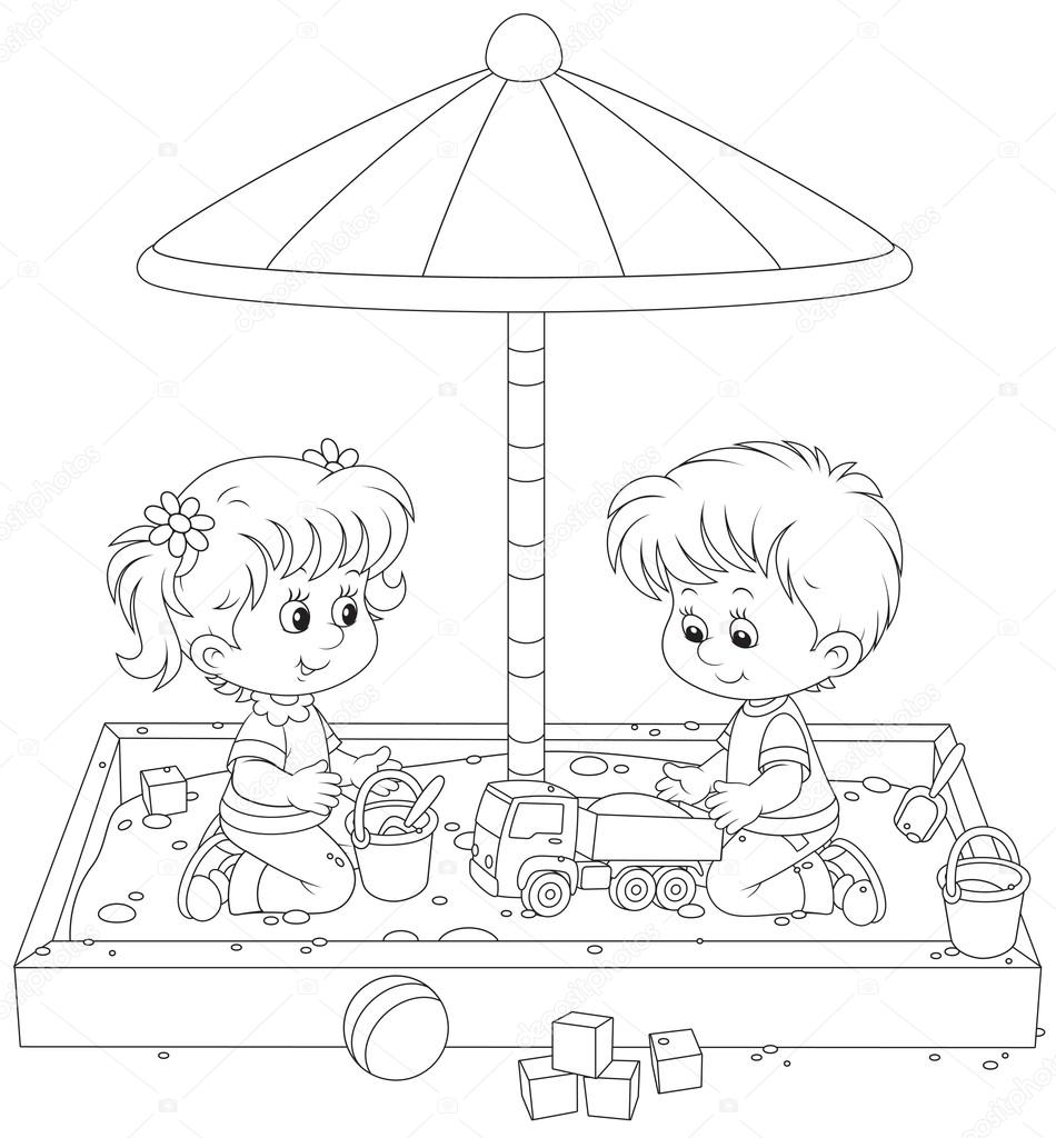 950x1024 Children Play In A Sandbox Stock Vector Alexbannykh