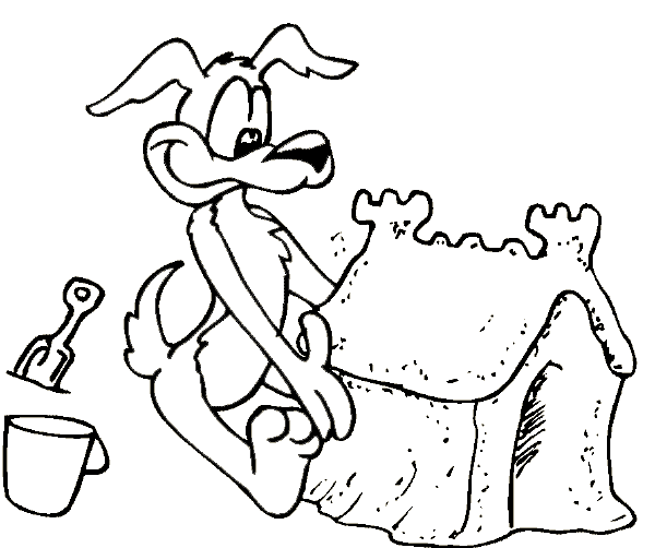 600x502 Sand Castle Coloring Book Page, Dog Coloring Page, Dog Building