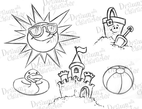 570x440 Summer Beach Itemssun With Glasses Duck Floaty Sandcastle