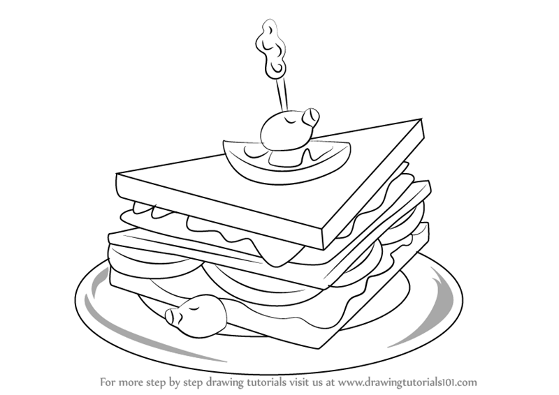 800x566 Learn How To Draw A Club Sandwich (Snacks) Step By Step Drawing