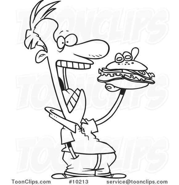 581x600 Cartoon Black And White Line Drawing Of A Guy Eating A Sandwich