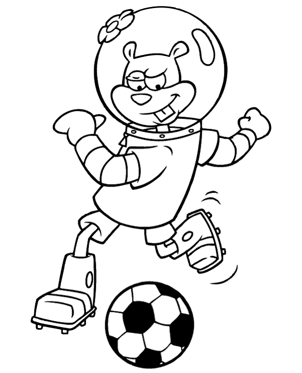 600x740 Sandy Cheeks Playing Football To Print Or Download For Free
