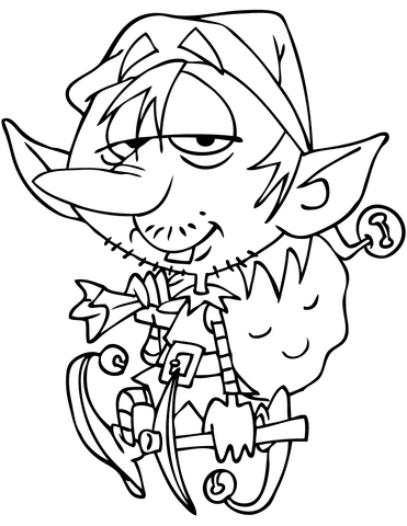 371x480 Cartoon Elf Carrying Santa Bag Coloring Page Free Printable