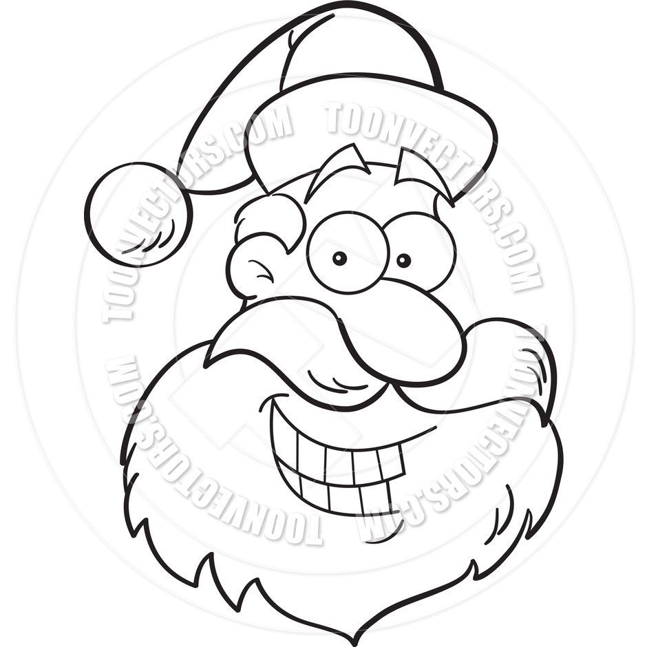 940x940 Cartoon Santa Claus Head (Black And White Line Art) By Kenbenner