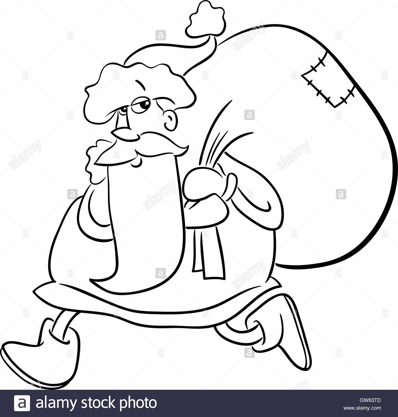 1300x1362 Black And White Cartoon Illustration Of Santa Claus Walking