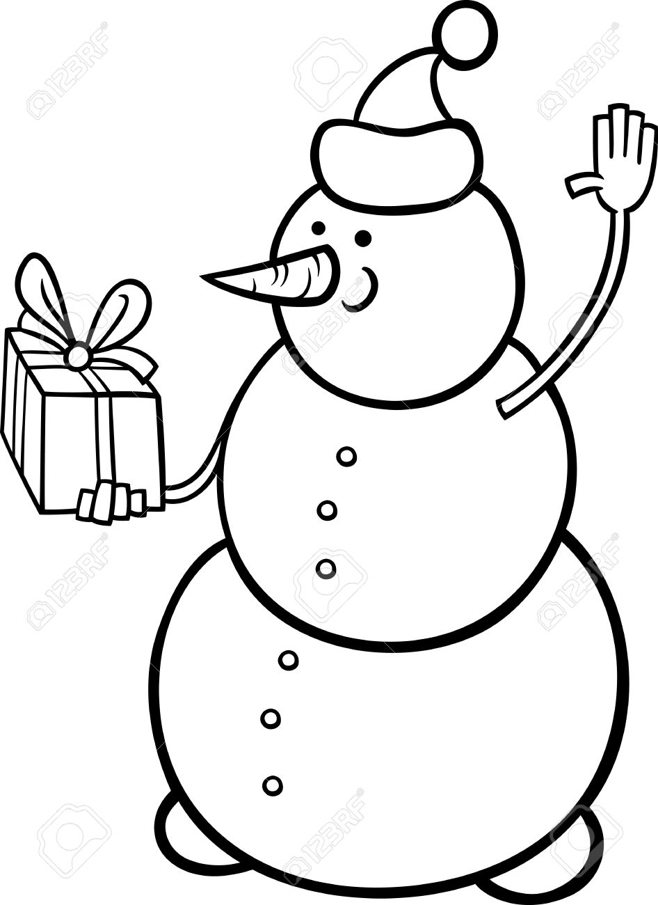 946x1300 Black And White Cartoon Illustration Of Snowman As Santa Claus