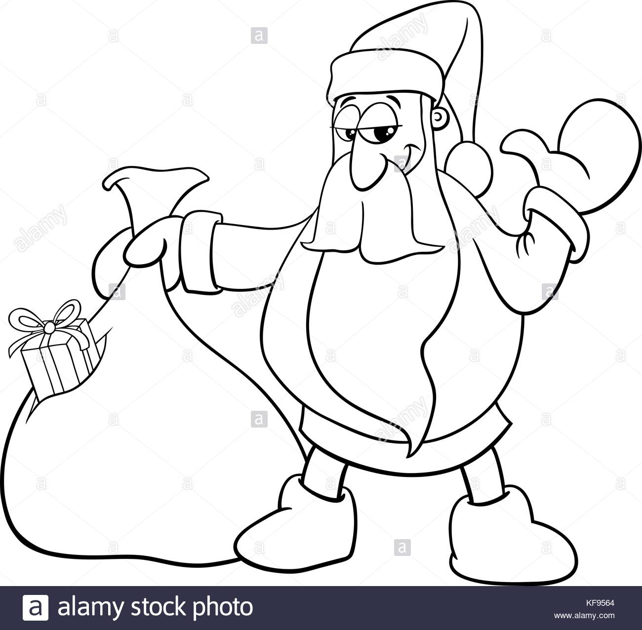 1300x1276 Black And White Cartoon Illustration Of Happy Santa Claus