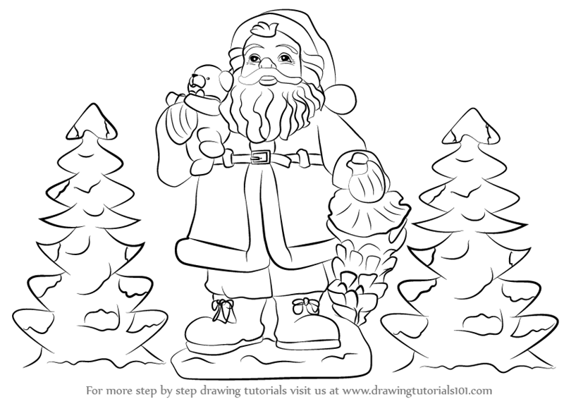800x566 Step By Step How To Draw Santa Claus With Gifts