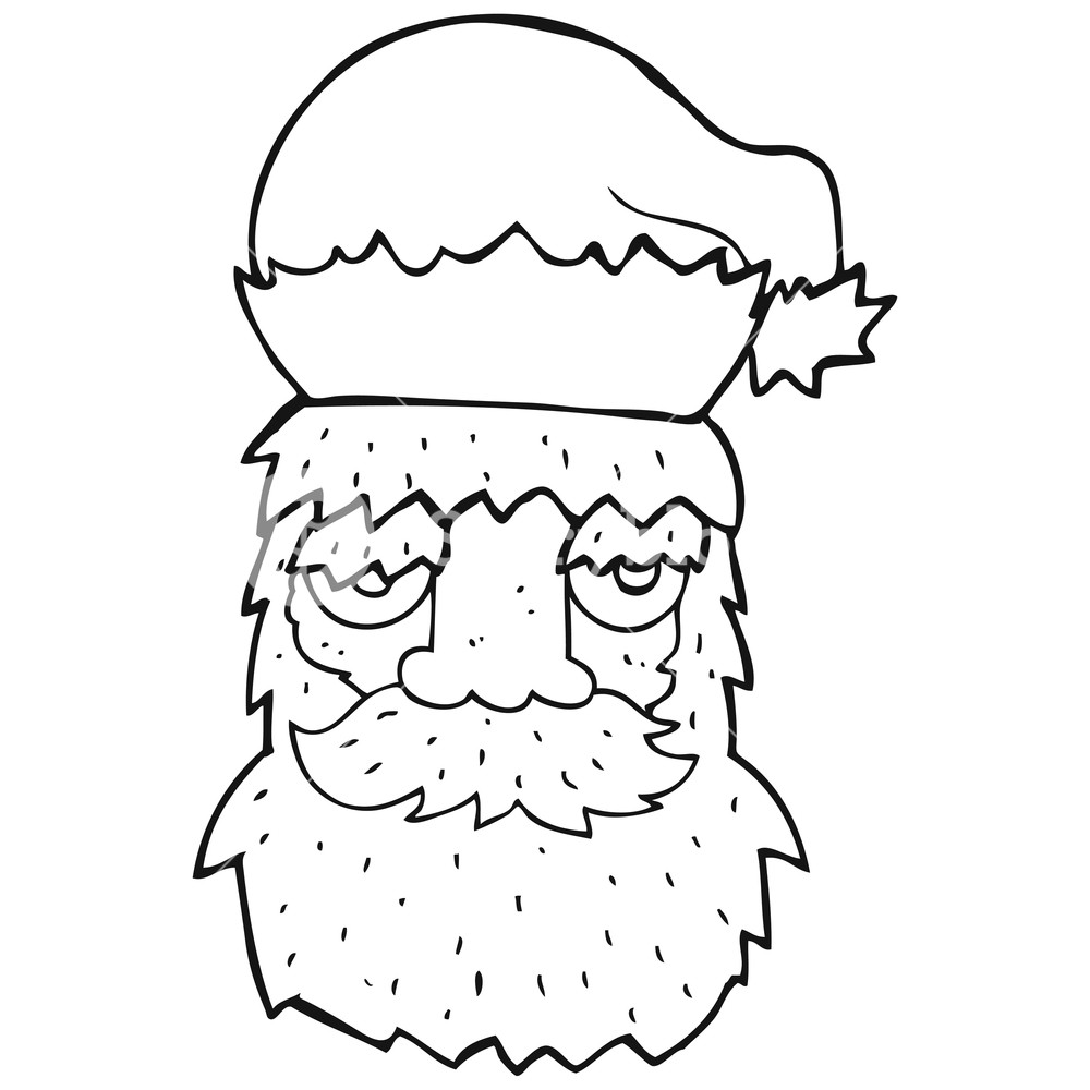1000x1000 Freehand Drawn Black And White Cartoon Tired Santa Claus Face