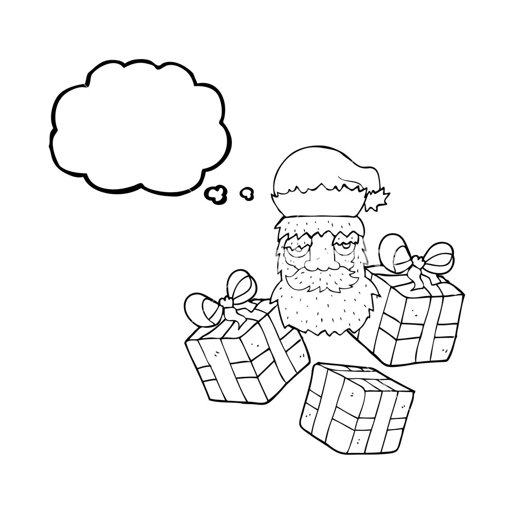 1000x1000 Freehand Drawn Thought Bubble Cartoon Tired Santa Claus Face