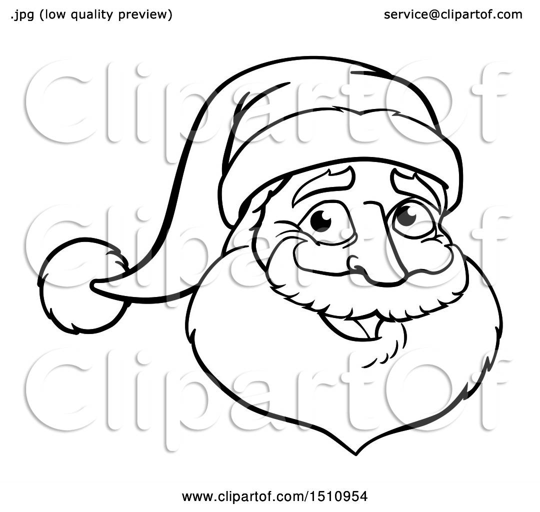 1080x1024 Clipart Of A Black And White Christmas Santa Claus Face