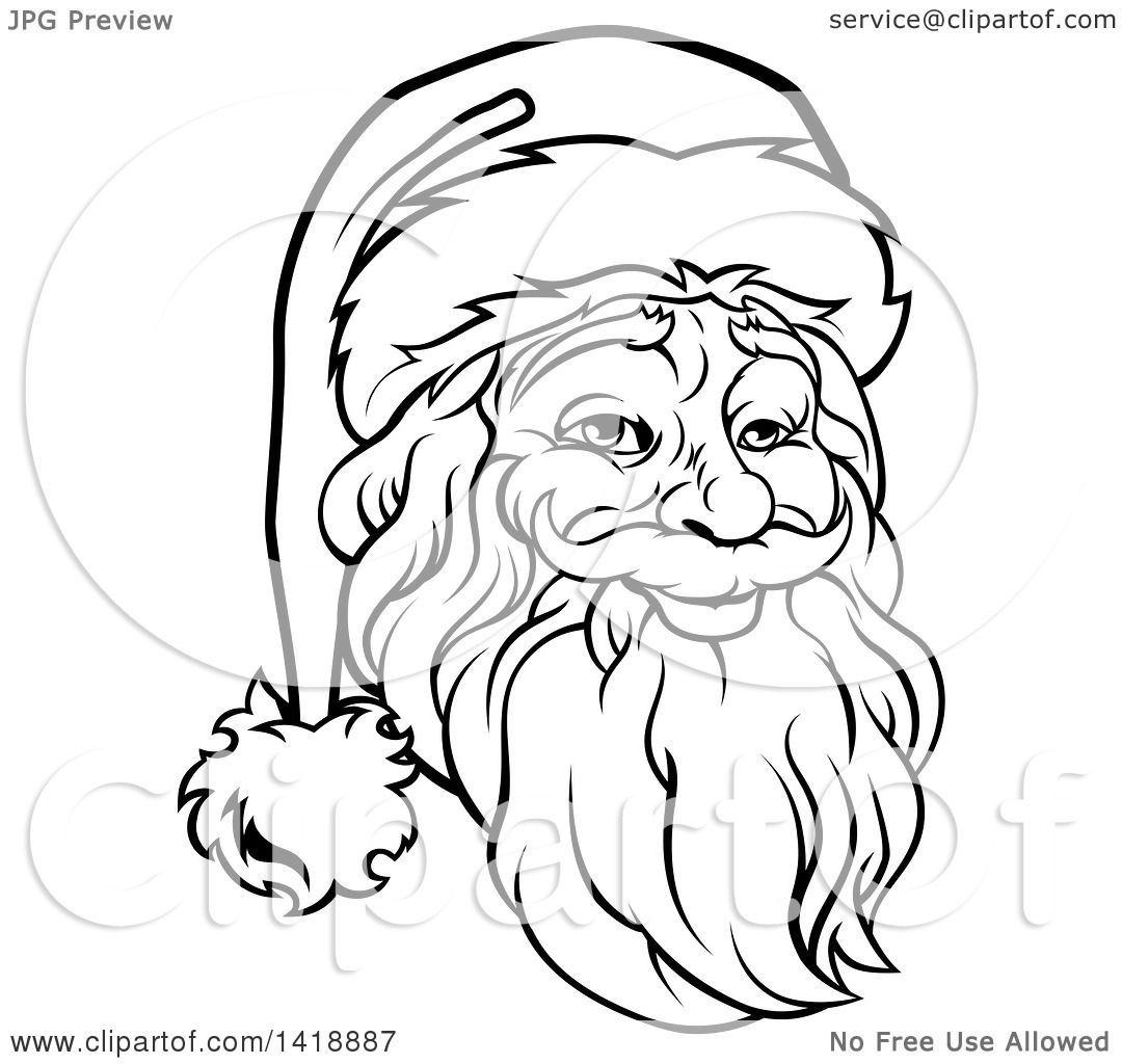 1080x1024 Clipart Of A Black And White Lineart Portrait Of A Santa Claus