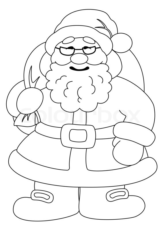 566x800 Santa Claus With Bag Of Gifts, Outline Stock Photo Colourbox