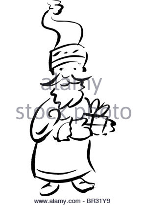 300x420 Black And White Drawing Of Santa Holding A Christmas Sign Stock