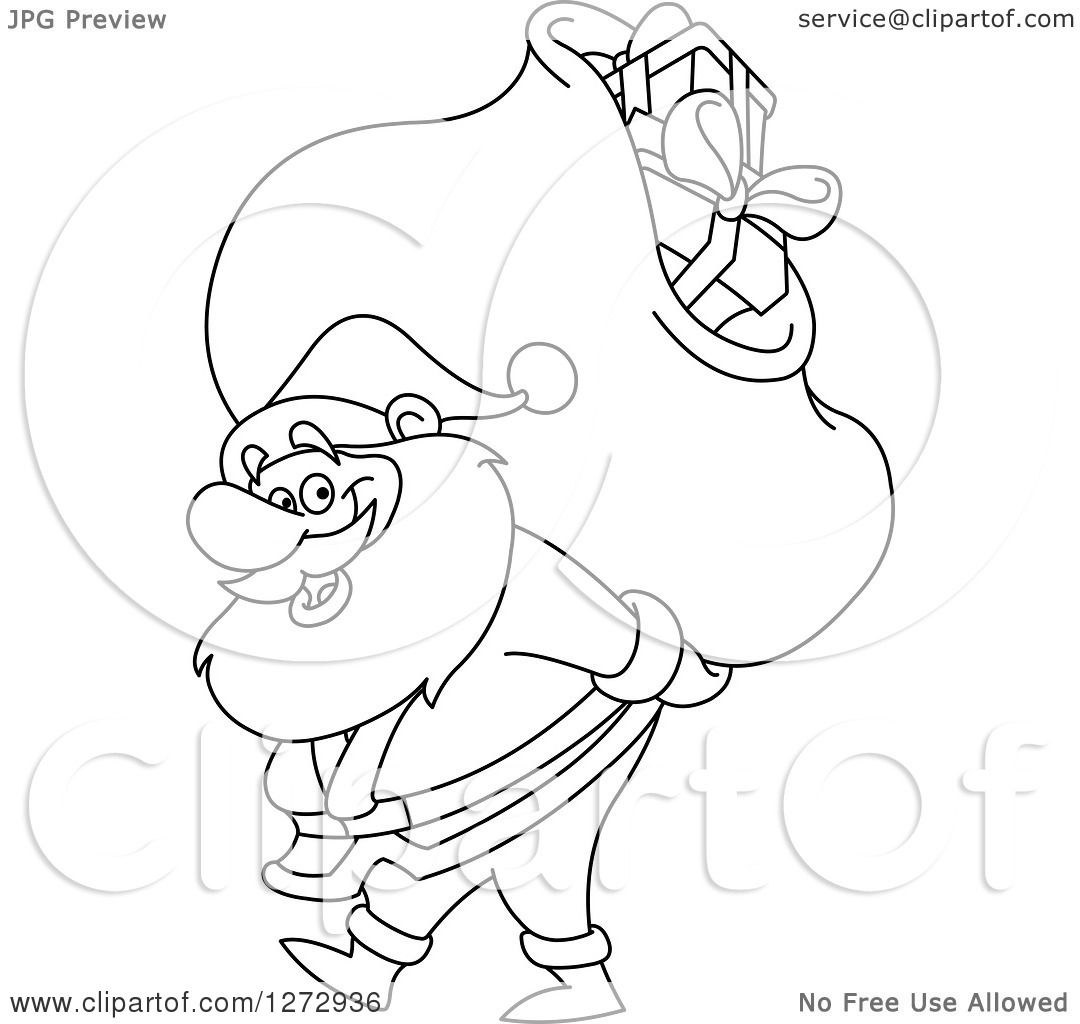 1080x1024 Clipart Of Blacknd White Linert Santa Claus Carrying