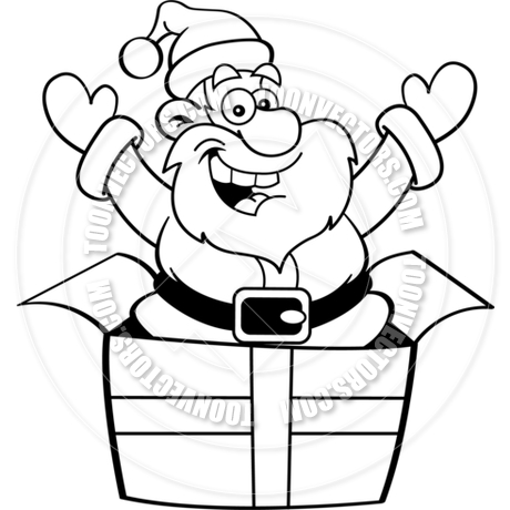 460x460 Cartoon Santa Claus Jumping Out Of A Gift Box (Black Amp White Line