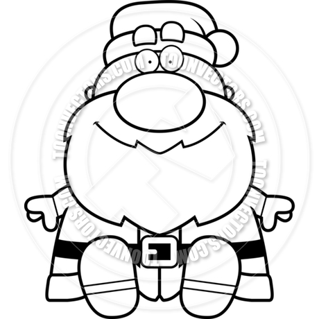 460x460 Cartoon Santa Claus Sitting (Black And White Line Art) By Cory