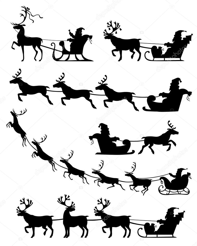 819x1024 Santa Claus Sleigh Set Stock Vector Agrino