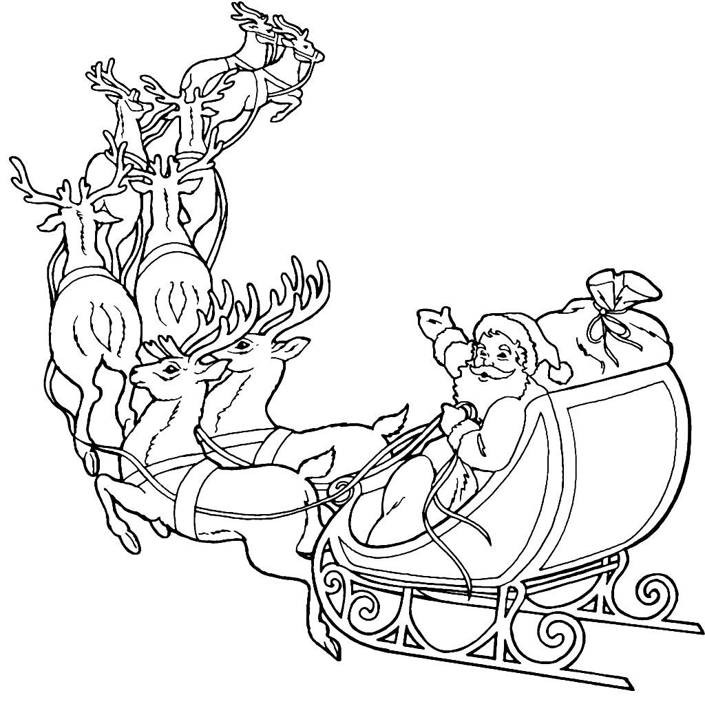 1024x1023 Santa In Sleigh Coloring Pages Download And Print For Free Best