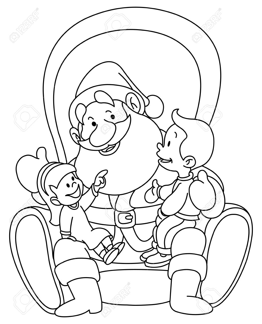 1054x1300 Outlined Illustration Of Kids Sitting On Santa Lap Coloring