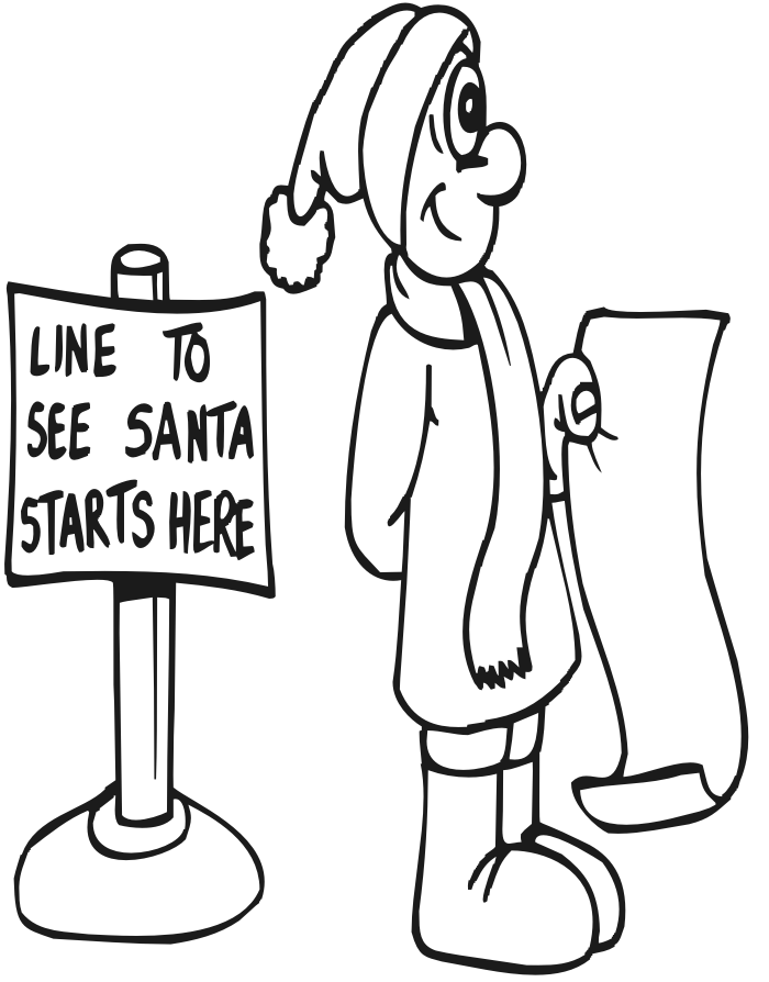 700x894 Printable Christmas Coloring Page In Line For Santa