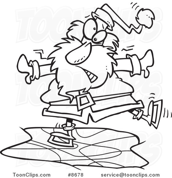 581x600 Cartoon Black And White Line Drawing Of Santa Ice Skating