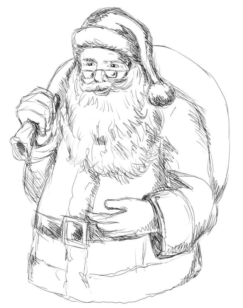 792x1000 Santa Claus Front Sketch Bw Royalty Free Stock Image