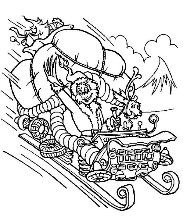 600x725 Grumpy Grinch Stolen Santa Clauss Sleigh On Christmas Coloring
